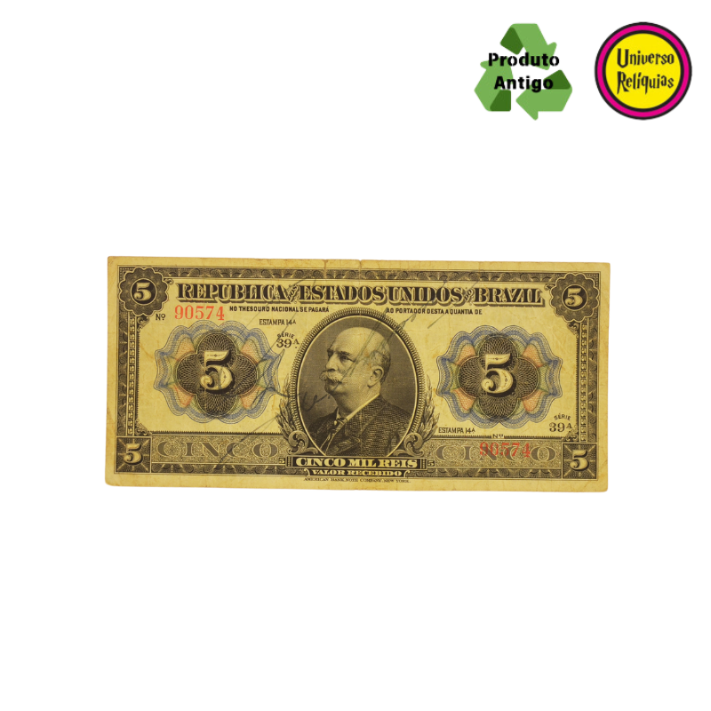 Cédula de 5 Mil Réis – Barão do Rio Branco – 1913 MBC R095