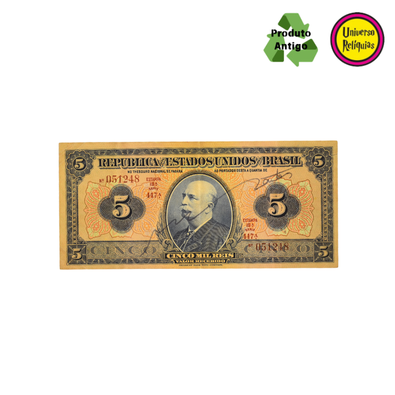 Cédula de 5 Mil Réis – Barão do Rio Branco – 1924 MBC/S R100b